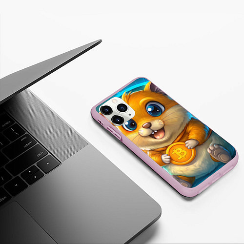 Чехол iPhone 11 Pro матовый Хомячок с криптой / 3D-Розовый – фото 3