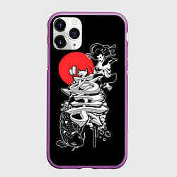 Чехол iPhone 11 Pro матовый Японская гейша и карп кои, цвет: 3D-фиолетовый