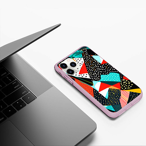 Чехол iPhone 11 Pro матовый Abstract patchwork - ai art / 3D-Розовый – фото 3