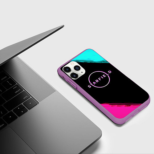 Чехол iPhone 11 Pro матовый Starfield neon / 3D-Фиолетовый – фото 3