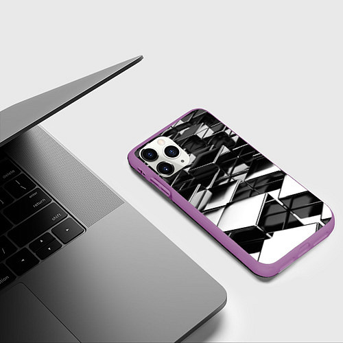 Чехол iPhone 11 Pro матовый Хромированная абстракция / 3D-Фиолетовый – фото 3