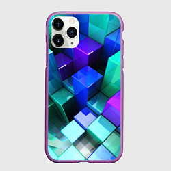 Чехол iPhone 11 Pro матовый Неоновые кубы текстура, цвет: 3D-фиолетовый