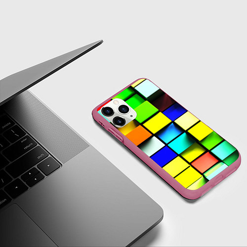 Чехол iPhone 11 Pro матовый Оптические кубы / 3D-Малиновый – фото 3