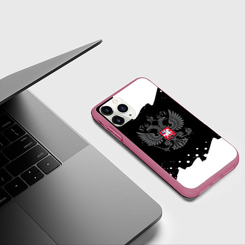 Чехол iPhone 11 Pro матовый Россия краски герб / 3D-Малиновый – фото 3