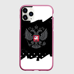 Чехол iPhone 11 Pro матовый Россия краски герб, цвет: 3D-малиновый
