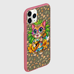 Чехол iPhone 11 Pro матовый Кот играет на гитаре на острове, цвет: 3D-малиновый — фото 2