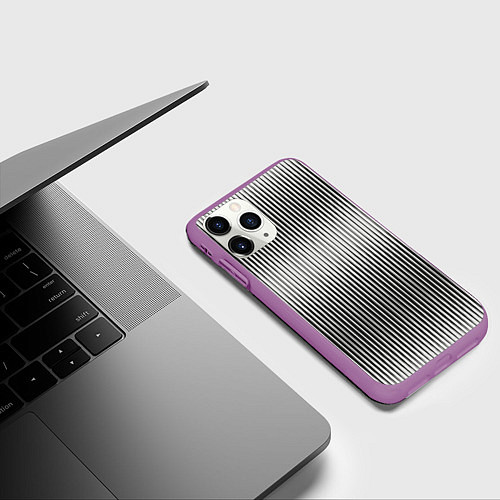 Чехол iPhone 11 Pro матовый Серые вертикальные линии / 3D-Фиолетовый – фото 3