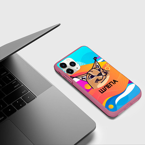 Чехол iPhone 11 Pro матовый Нарисованный кот Шлепа pop art / 3D-Малиновый – фото 3