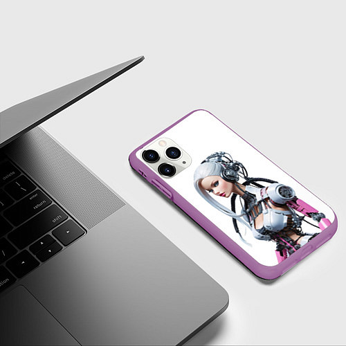 Чехол iPhone 11 Pro матовый Cyber warrior Barbie - ai art fantasy / 3D-Фиолетовый – фото 3