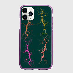 Чехол iPhone 11 Pro матовый Молнии на изумрудном, цвет: 3D-фиолетовый