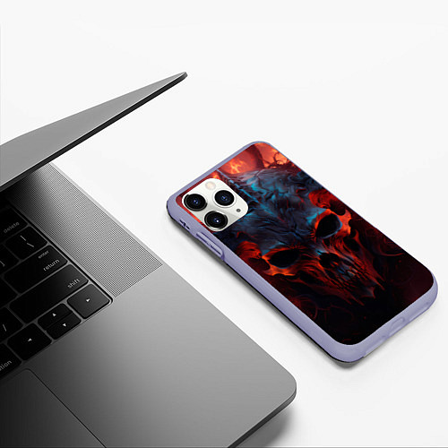 Чехол iPhone 11 Pro матовый Demon skull with horns / 3D-Светло-сиреневый – фото 3