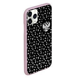 Чехол iPhone 11 Pro матовый Герб РФ и ласточки на чёрном, цвет: 3D-розовый — фото 2