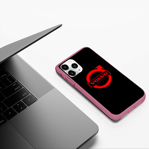 Чехол iPhone 11 Pro матовый Volvo red logo auto / 3D-Малиновый – фото 3