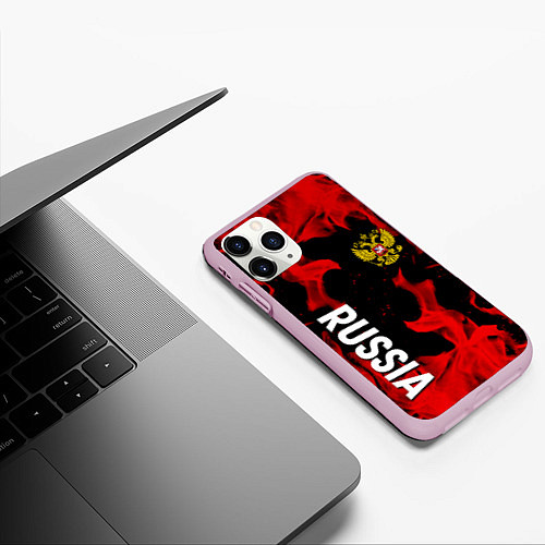 Чехол iPhone 11 Pro матовый Россия герб в огне / 3D-Розовый – фото 3