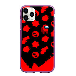 Чехол iPhone 11 Pro матовый Among us x brawl stars steel, цвет: 3D-фиолетовый