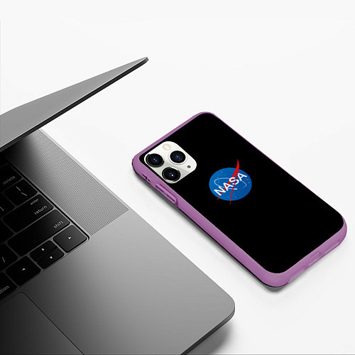 Чехол iPhone 11 Pro матовый Nasa logo space blue / 3D-Фиолетовый – фото 3