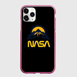 Чехол iPhone 11 Pro матовый Nasa горы лого, цвет: 3D-малиновый