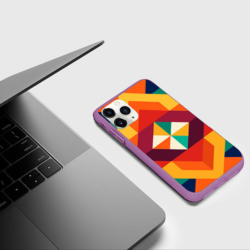 Чехол iPhone 11 Pro матовый Геометрическая абстракция цветок / 3D-Фиолетовый – фото 3