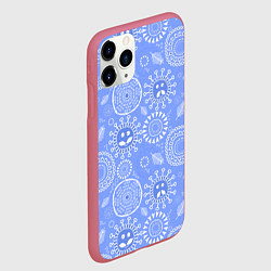 Чехол iPhone 11 Pro матовый Синие цветочные рожицы, цвет: 3D-малиновый — фото 2
