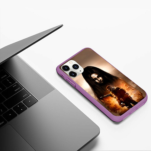 Чехол iPhone 11 Pro матовый Альма Вейд Fear город и герой / 3D-Фиолетовый – фото 3