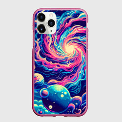 Чехол iPhone 11 Pro матовый Разноцветный бескрайний космос - нейросеть, цвет: 3D-малиновый