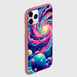 Чехол iPhone 11 Pro матовый Разноцветный бескрайний космос - нейросеть, цвет: 3D-малиновый — фото 2
