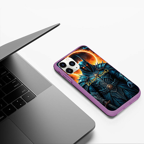 Чехол iPhone 11 Pro матовый Elden Ring рыцарь в черном / 3D-Фиолетовый – фото 3