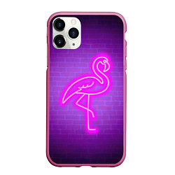 Чехол iPhone 11 Pro матовый Розовый неоновый фламинго, цвет: 3D-малиновый