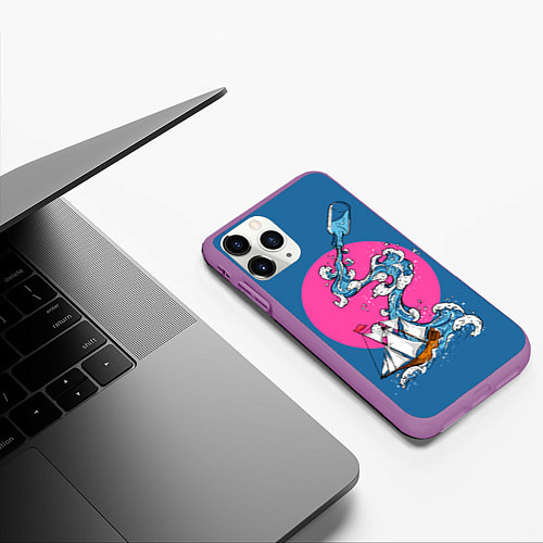 Чехол iPhone 11 Pro матовый Море льётся из бутылки / 3D-Фиолетовый – фото 3