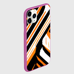 Чехол iPhone 11 Pro матовый Чёрно-оранжевые полосы на белом фоне, цвет: 3D-фиолетовый — фото 2