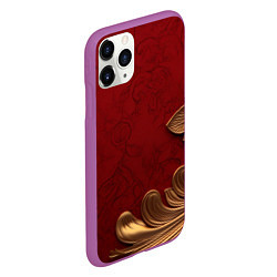 Чехол iPhone 11 Pro матовый Объемный золотой лист на красном текстурном фоне, цвет: 3D-фиолетовый — фото 2