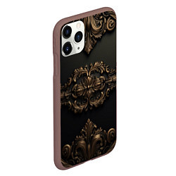 Чехол iPhone 11 Pro матовый Объемные темные золотые узоры, цвет: 3D-коричневый — фото 2