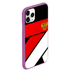 Чехол iPhone 11 Pro матовый Россия герб спорт текстура, цвет: 3D-фиолетовый — фото 2