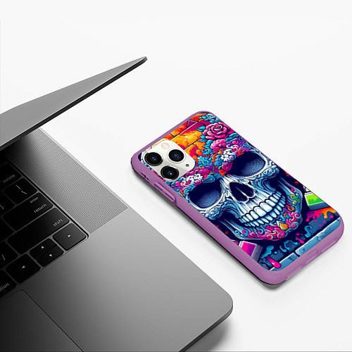 Чехол iPhone 11 Pro матовый Ai art skull - graffiti / 3D-Фиолетовый – фото 3