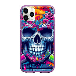 Чехол iPhone 11 Pro матовый Ai art skull - graffiti, цвет: 3D-фиолетовый