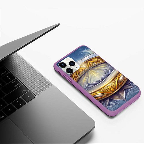 Чехол iPhone 11 Pro матовый Elden Ring лого и волшебное золотое кольцо / 3D-Фиолетовый – фото 3