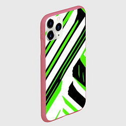 Чехол iPhone 11 Pro матовый Чёрно-зелёные полосы на белом фоне, цвет: 3D-малиновый — фото 2