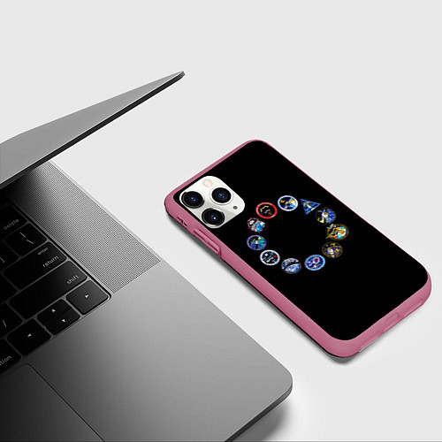 Чехол iPhone 11 Pro матовый NASA круг логотипов / 3D-Малиновый – фото 3