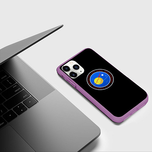 Чехол iPhone 11 Pro матовый NASA космос лого / 3D-Фиолетовый – фото 3