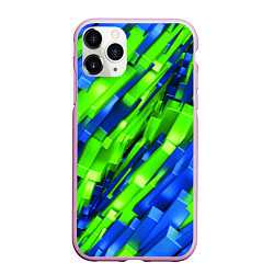 Чехол iPhone 11 Pro матовый Сине-зеленые наклонные блоки, цвет: 3D-розовый