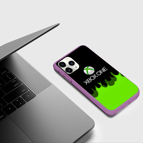 Чехол iPhone 11 Pro матовый Xbox green fire / 3D-Фиолетовый – фото 3