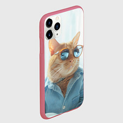 Чехол iPhone 11 Pro матовый Альфа кот, цвет: 3D-малиновый — фото 2