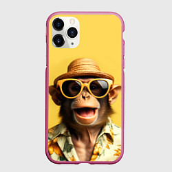 Чехол iPhone 11 Pro матовый Обезьяна в шляпе, цвет: 3D-малиновый