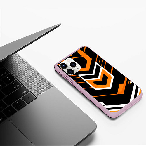 Чехол iPhone 11 Pro матовый Полосы и оранжево-белый шестиугольник / 3D-Розовый – фото 3