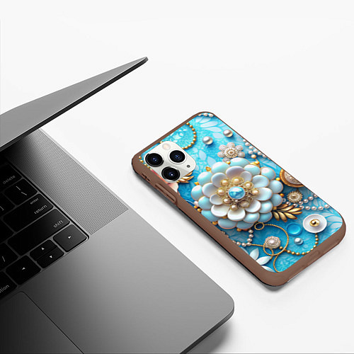 Чехол iPhone 11 Pro матовый Цветы и жемчуг / 3D-Коричневый – фото 3