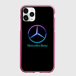 Чехол iPhone 11 Pro матовый Mercedes neon logo, цвет: 3D-малиновый