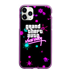 Чехол iPhone 11 Pro матовый GTA winter neon, цвет: 3D-фиолетовый