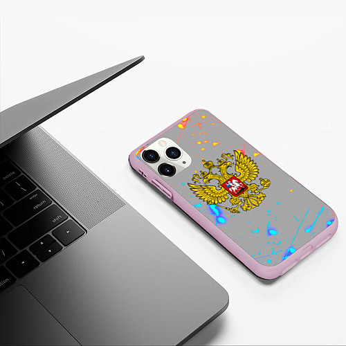 Чехол iPhone 11 Pro матовый Герб рф огонь краски / 3D-Розовый – фото 3