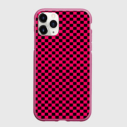 Чехол iPhone 11 Pro матовый Паттерн розовый клетка, цвет: 3D-малиновый