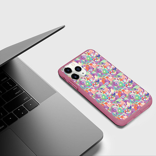 Чехол iPhone 11 Pro матовый Геометрические фигуры со звездами / 3D-Малиновый – фото 3